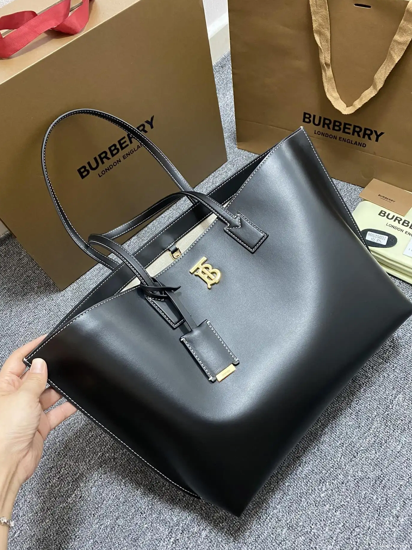 Official First Bag Ru Check bag-34*14*28CM Medium BURBERRY Tote 0526